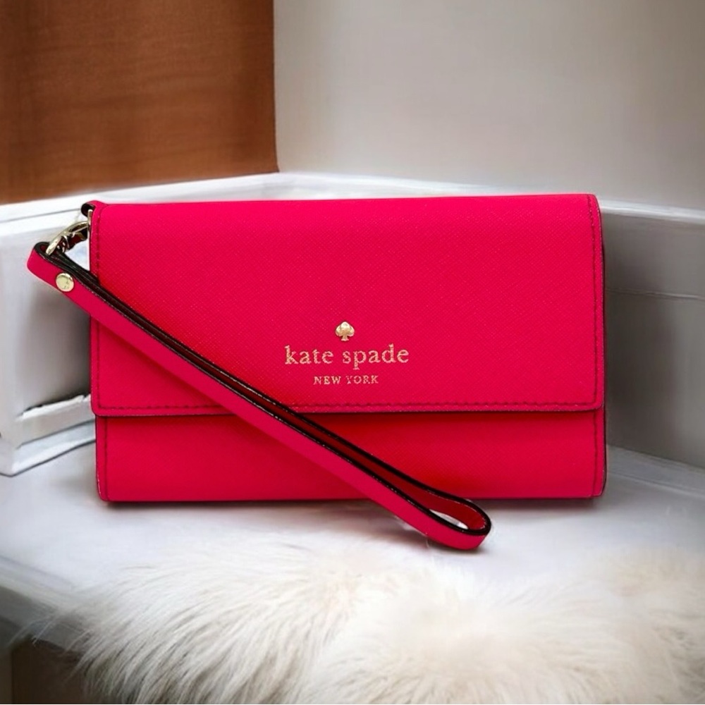 Kate Spade Hot Pink Saffiano Leather iPhone Wristlet Wallet Clutch